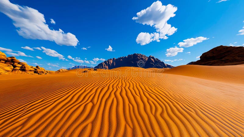 A sand dune in the desert with a blue sky and clouds royalty free stock images