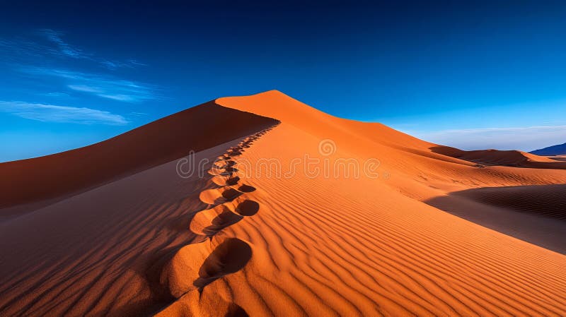 A sand dune with footprints in the sand on a sunny day stock photography