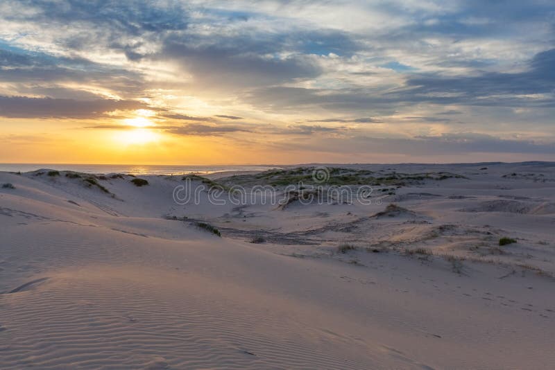 Sand Dunes Near The Ocean At Sunset. Stock Image - Image ...