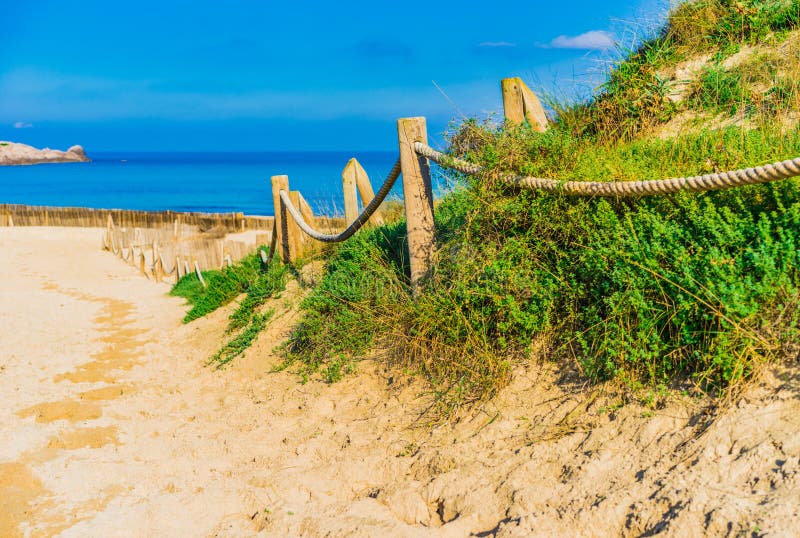 Sand dunes sea landscape beach on Majorca island, Spain