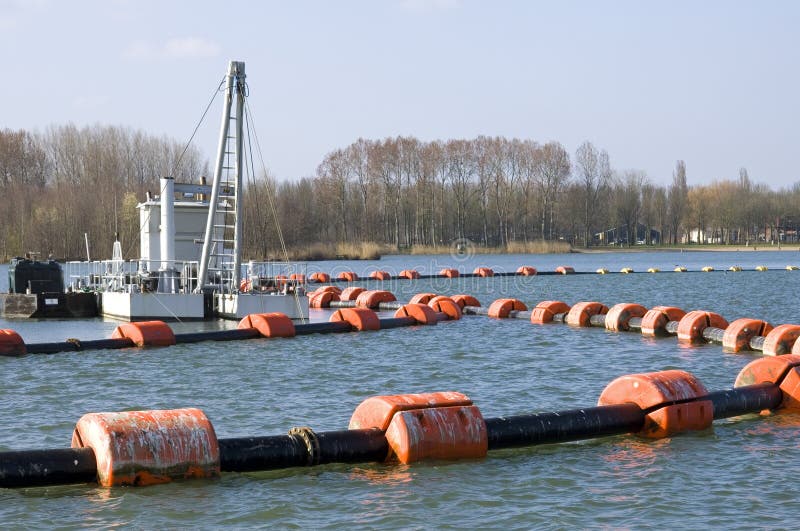 Sand extraction industry in a lake