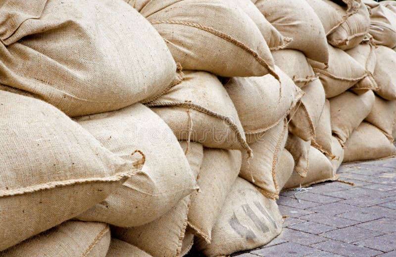 Sand Sack As Barrier for High Flood Stock Image - Image of detail ...