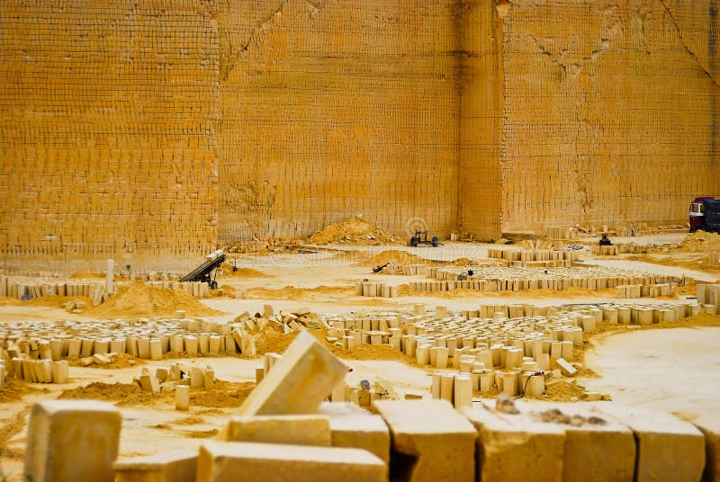 Sand Stone Quarry with the Sand Stone Blocks Using for Construction