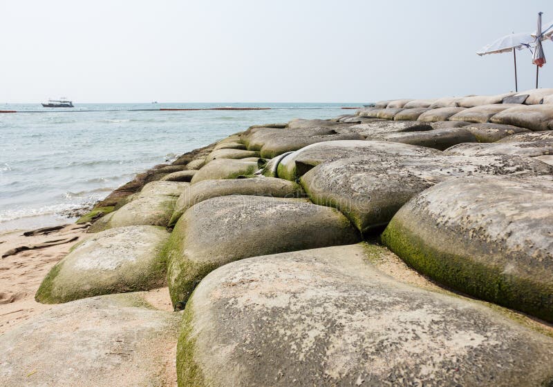 Sandbags Along The Banks Of The River After The Flood And The Pu Stock