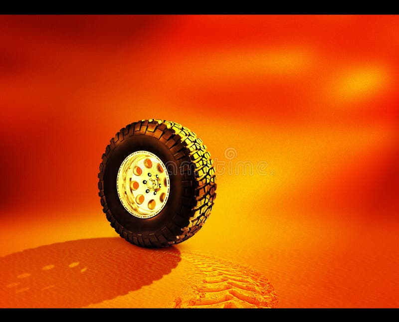 New Tyre with their mark in sand left behind. New Tyre with their mark in sand left behind.