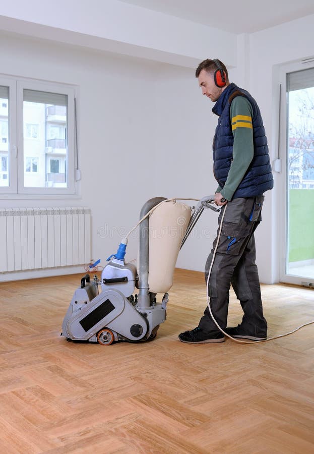 Sanding Parquet With The Grinding Machine Stock Image Image Of