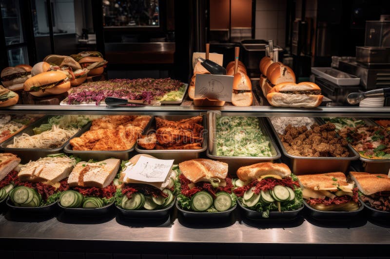 A Sandwich Bar with Endless Choices of Fillings and Condiments Stock Illustration Illustration