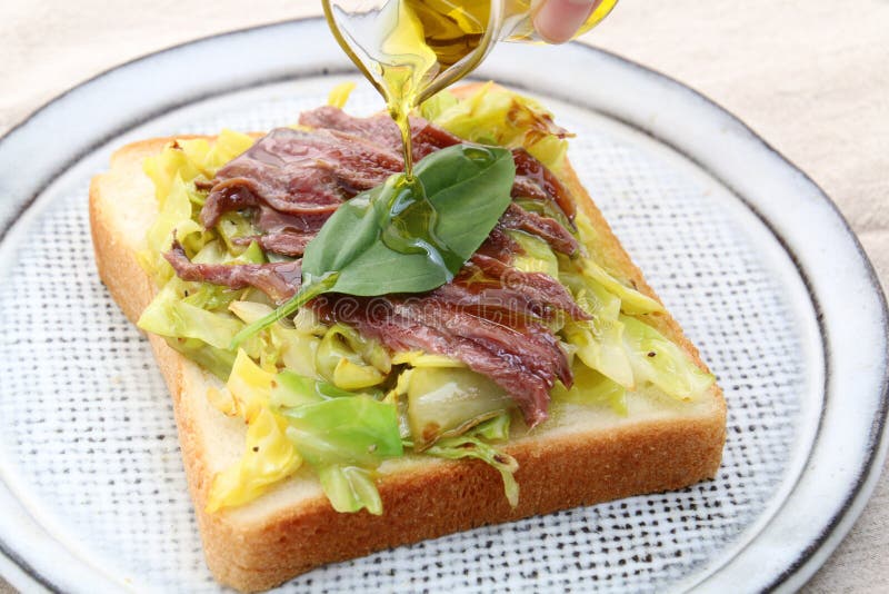 Sandwich of Beef and Cabbage with Oil Stock Image Image of crisps