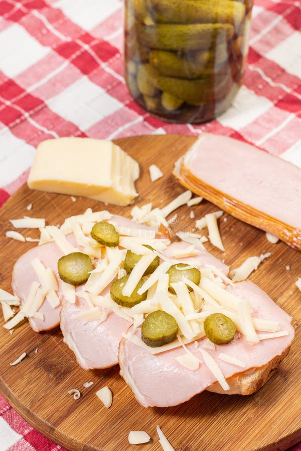 Sandwich with Bread Ham Cheese and Pickles Stock Photo Image of fast, bacon 152164654