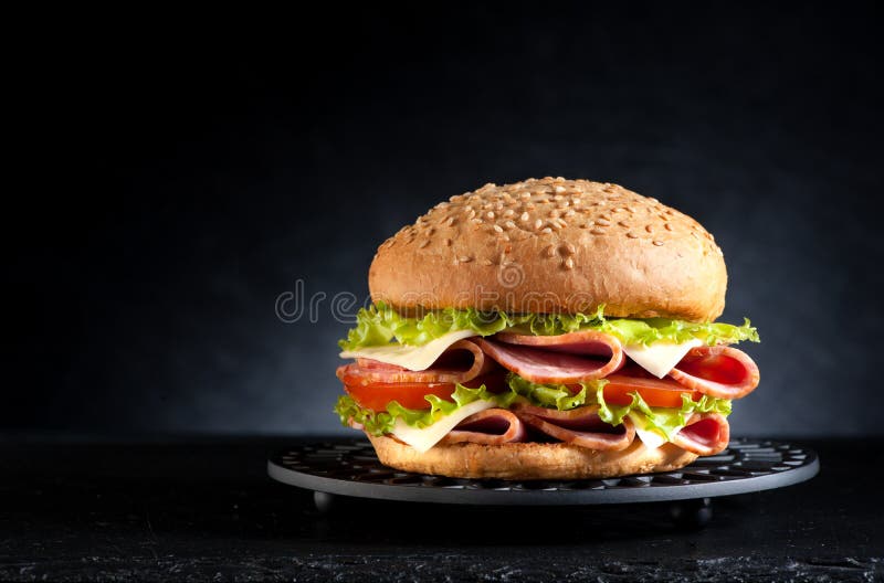 Sandwich with Ham, Cheese and Vegetables Stock Photo Image of pork