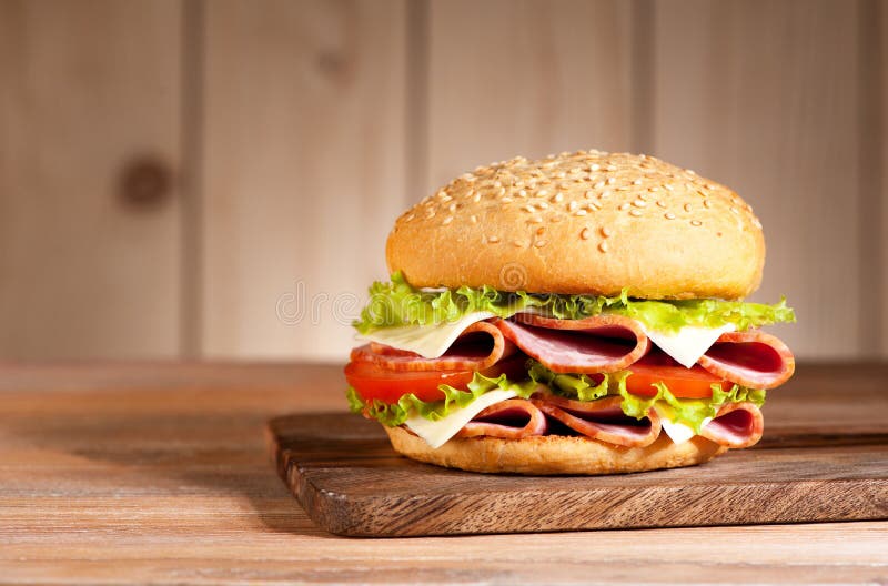 Sandwich Burger with Ham Cheese and Vegetables Stock Photo Image of