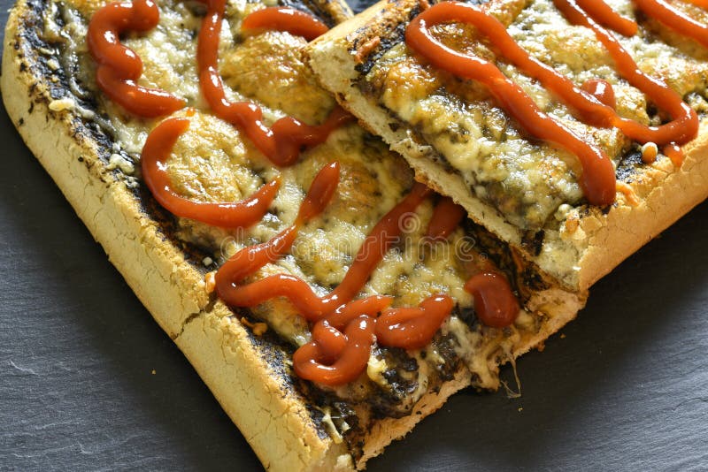 Sandwich with Cheese and Ketchup Stock Photo Image of roll, ketchup