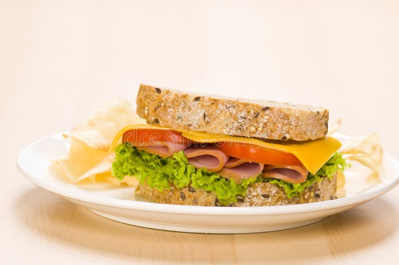 A Sandwich with Chips and Salad on a Table Stock Image Image of fresh