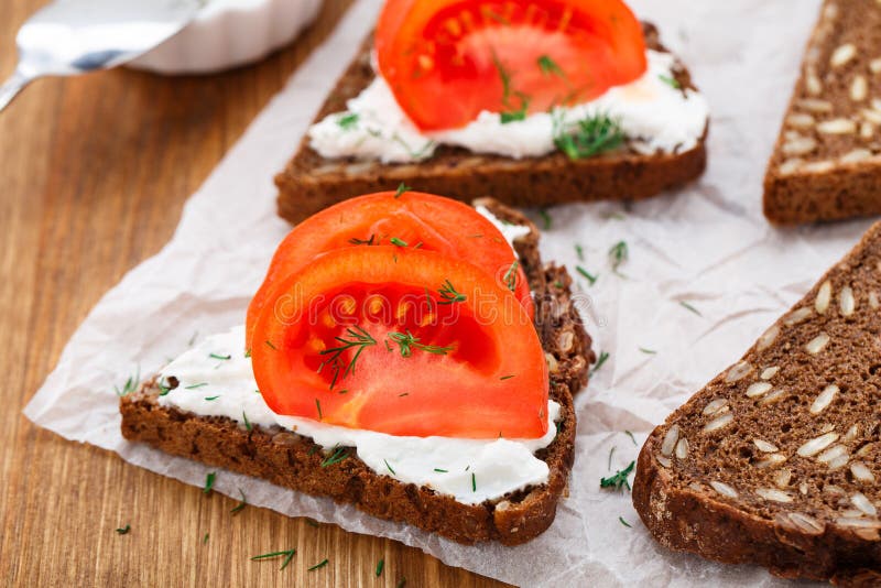 Sandwich with Cream Cheese and Tomato Stock Photo Image of dill