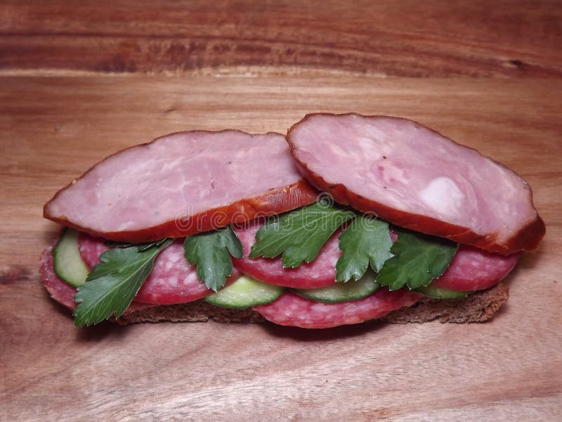 Sandwich with Different Types of Sausage and Vegetables, Quick Snack Stock Photo Image of