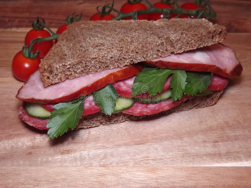 Sandwich with Different Types of Sausage and Vegetables, Quick Snack Stock Photo Image of
