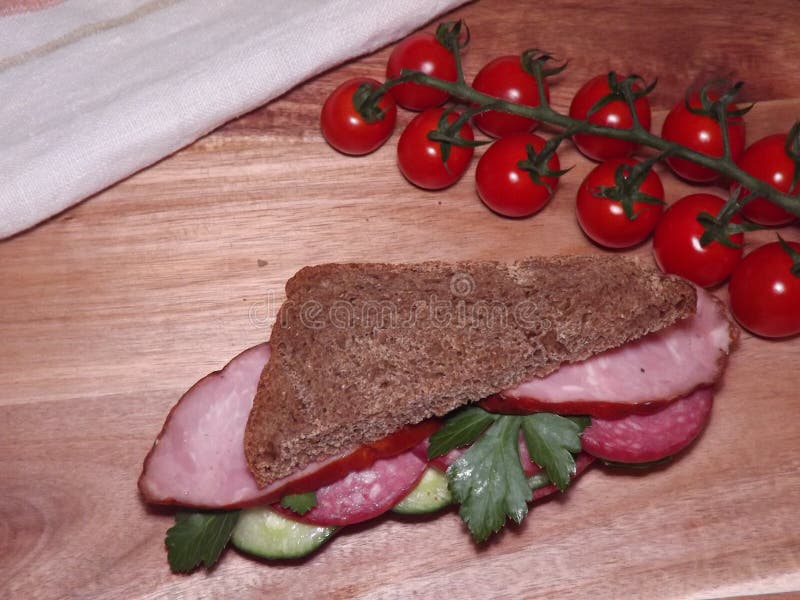 Sandwich with Different Types of Sausage and Vegetables, Quick Snack Stock Photo Image of