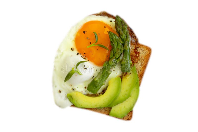 Sandwich Egg, Avocado, Asparagus Isolated on White Background Cooking