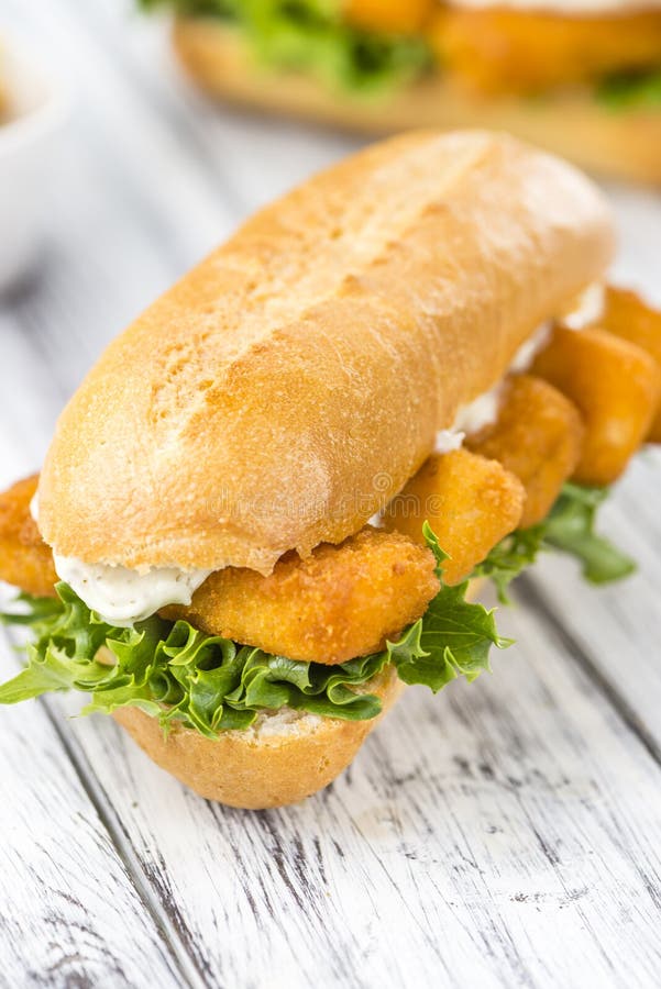 Sandwich with Fish Sticks (selective Focus) Stock Photo Image of