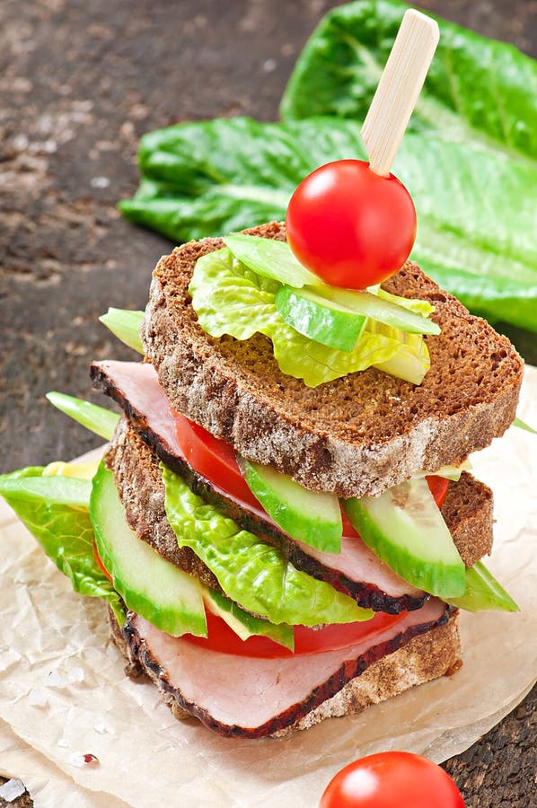 Sandwich with Ham and Fresh Vegetables Stock Photo Image of salad