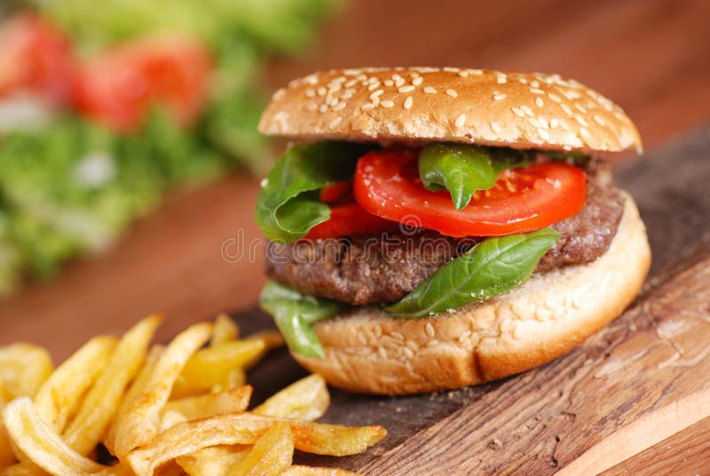 Hamburger, Sandwich, Burger With Cheese, Tomato, Green Salad, Meat