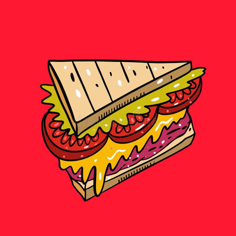 Sandwich Hand Drawn Vector Illustrtion and Lettering. Cartoon Style ...