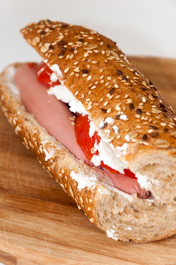 Sandwich with Hot Dog Tomato White Cheese Cereals Stock Image Image