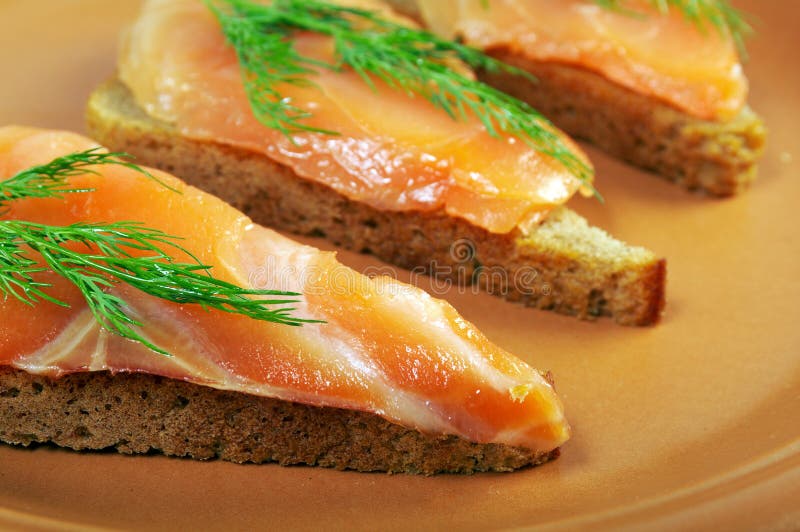 Sandwich mit geräucherten Lachsen stockbild Sandwich mit geräucherten Lachsen stockbild