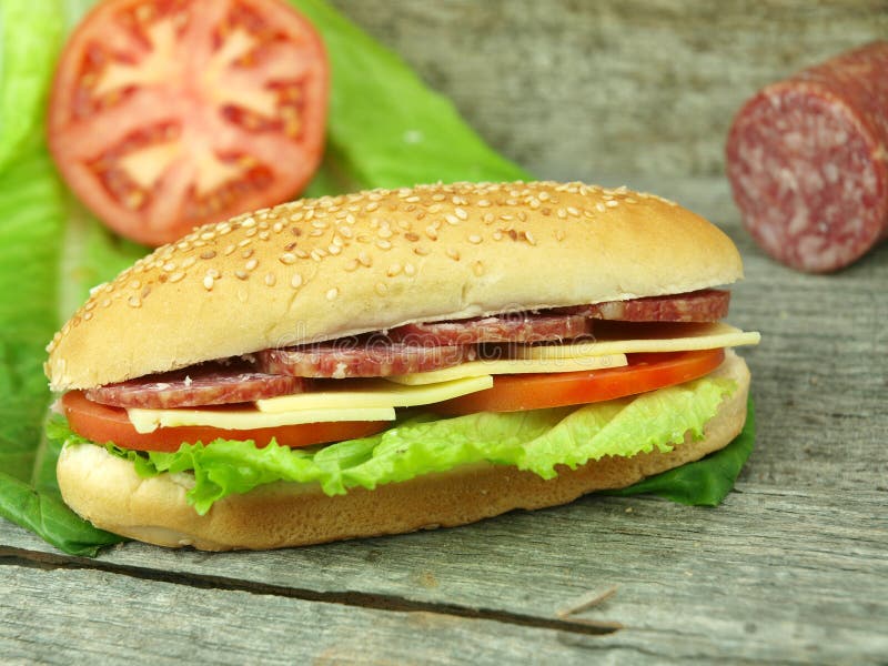 Sandwich mit Salami stockbild. Bild von sandwich, schinken - 18573257