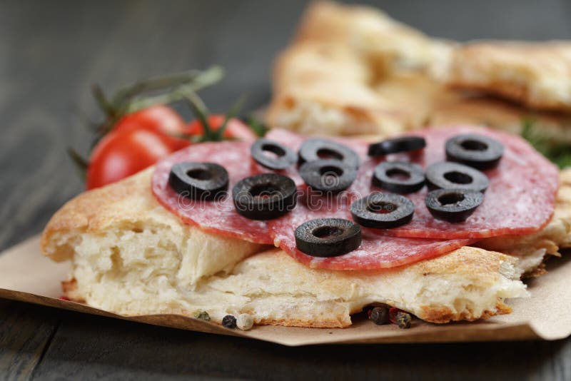 Sandwich with Pita Bread Salami and Vegetables on Stock Photo Image