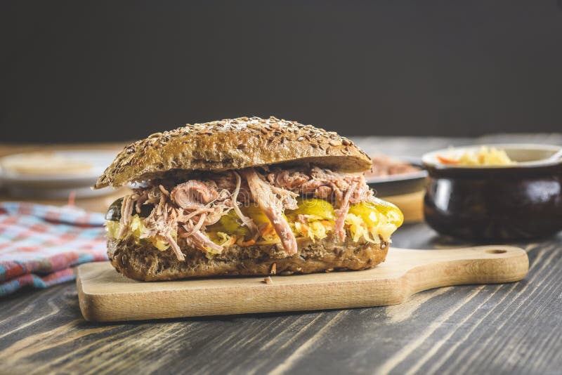 Sandwich with Pulled Pork and Sauerkraut Stock Image Image of pork