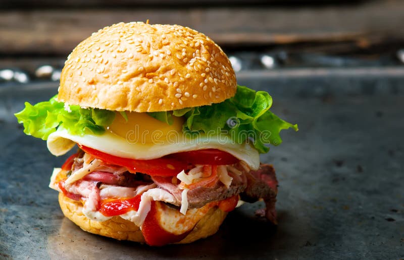 Sandwich with Roast Beef and Vegetables Stock Photo Image of beef