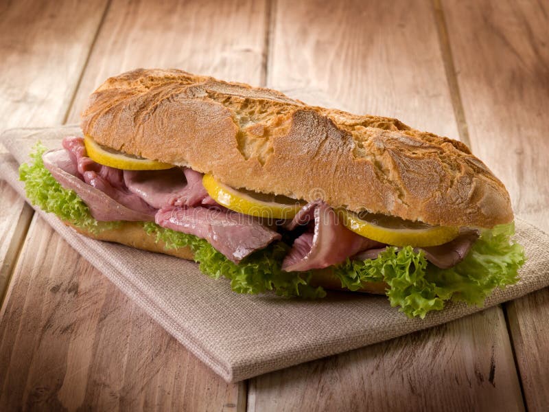 Sandwich with Roastbeef Lettuce Stock Image Image of wood, leaves 19274067