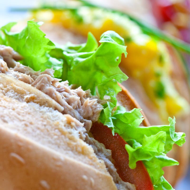 Sandwich rolls with egg, tuna and salad