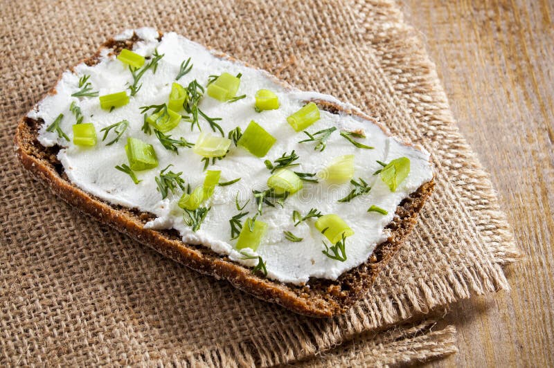 Sandwich of Rye Bread and Curd Cheese, Dill and Chives Stock Image Image of healthy, herb