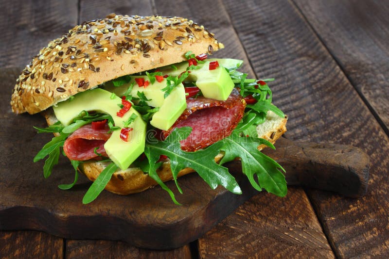 Sandwich with Salami and Avocado Stock Image Image of breakfast