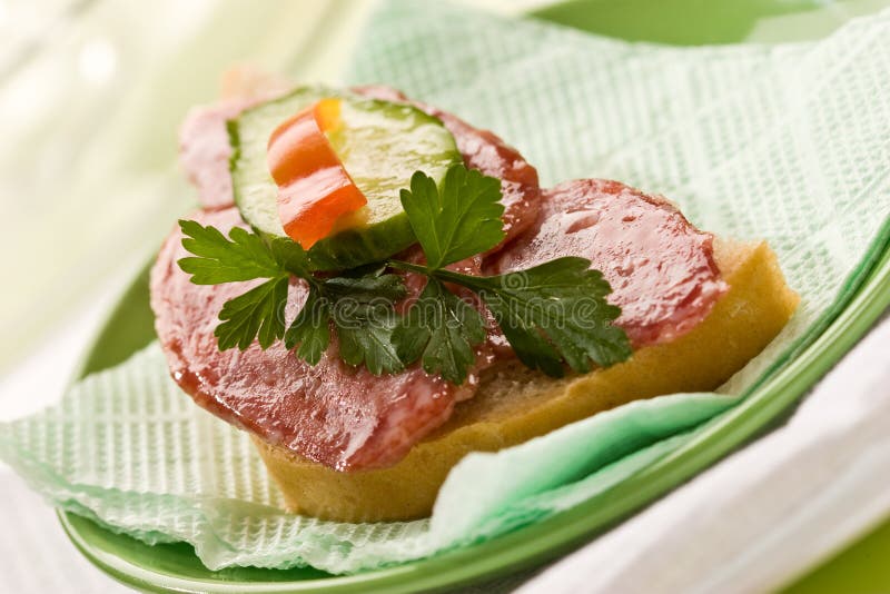 Sandwich With Salami, Bread And Butter Picture. Image 4519035