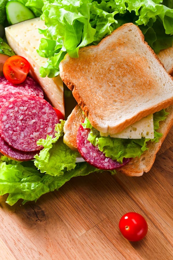 Sandwich with Salami and Cheese Stock Image Image of bread, portion