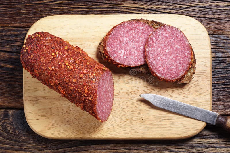 Sandwich with salami stock photo. Image of meat, salami 65203386