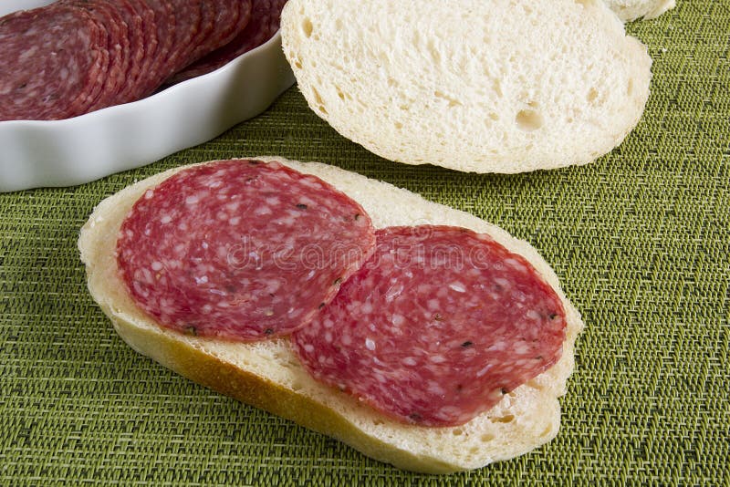 Sandwich salami sausages stock photo. Image of meat, breakfast 55166852