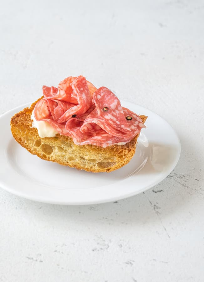 Sandwich with salami stock photo. Image of salami, delicatessen 280405354