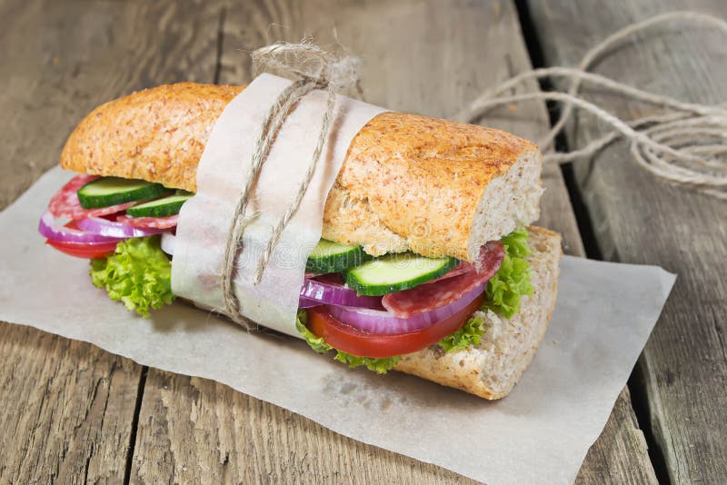 Sandwich with Salami, Tomato and Lettuce Stock Photo Image of napkin