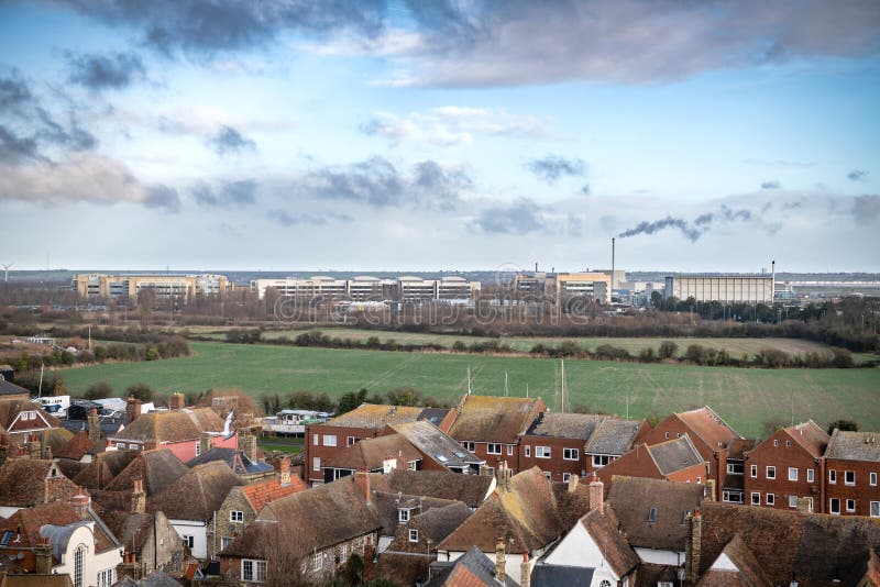 Sandwich Town Kent England aerial view home of the open golf course royal saint georges and one of the cinque ports. Sandwich Town Kent England aerial view home of the open golf course royal saint georges and one of the cinque ports