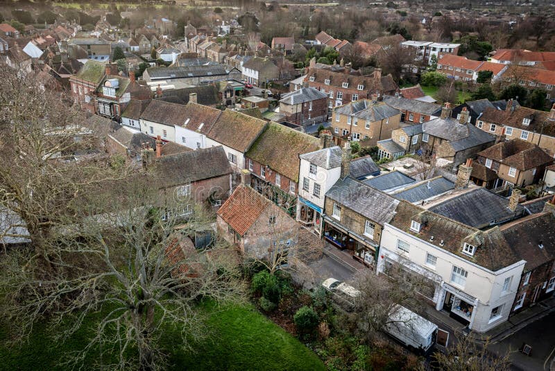 Sandwich Town Kent England aerial view home of the open golf course royal saint georges and one of the cinque ports. Sandwich Town Kent England aerial view home of the open golf course royal saint georges and one of the cinque ports