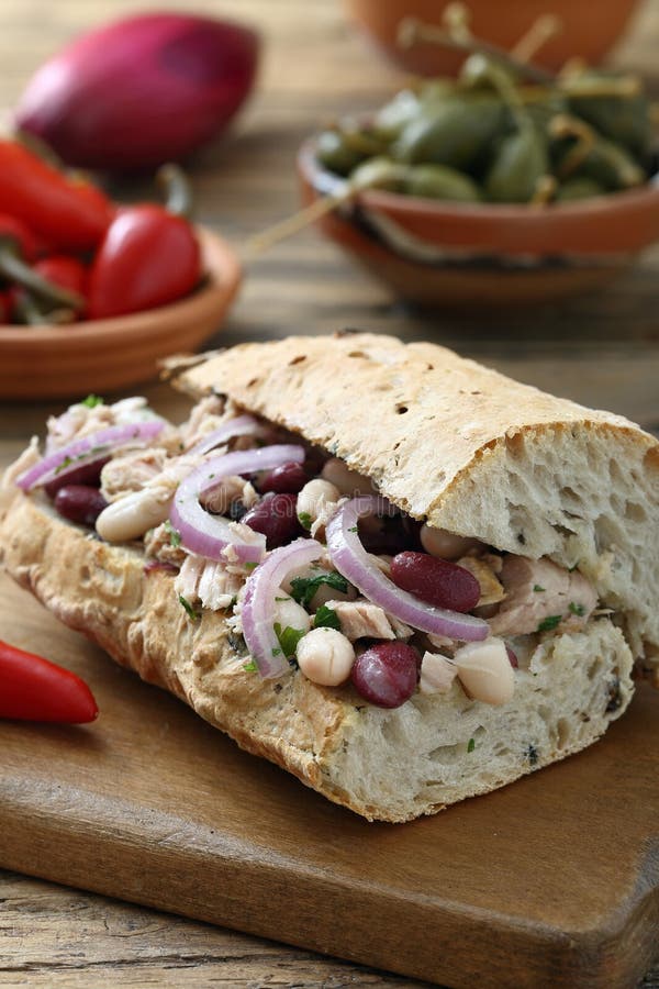 Sandwich with Tuna Onion and Beans Stock Image Image of meal, fish