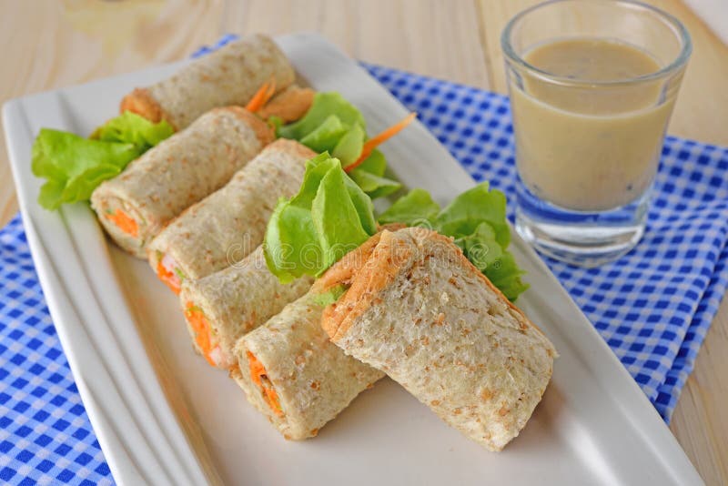 Sandwich Tuna Roll with Mayonnaise and Sesame Sauce Stock Image Image