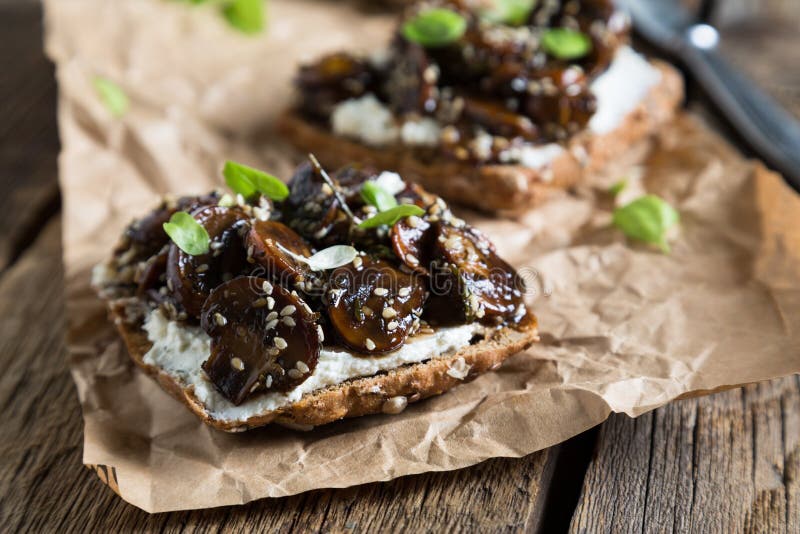 Sandwich with Whole Grain Bread, Cream Cheese and Mushrooms Stock Photo Image of cheese, food