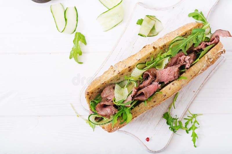 Sandwich of Whole Wheat Bread with Roast Beef Stock Image Image of