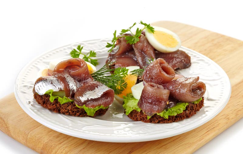 Sandwiches with Anchovies and Egg Stock Image Image of breakfast