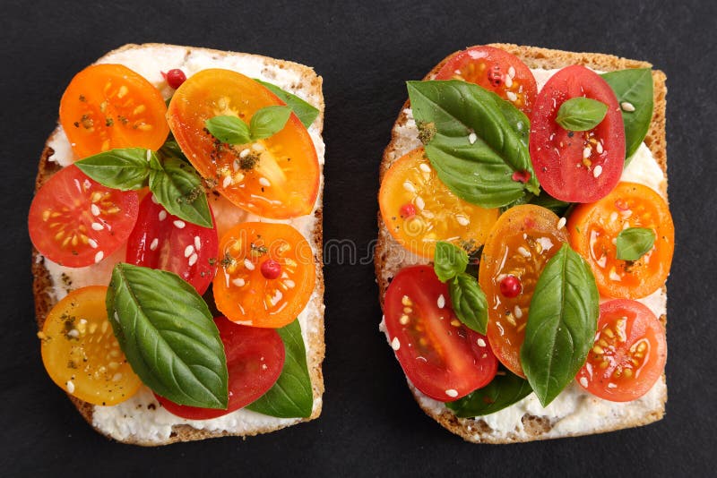 Sandwiches with Cheese and Tomatoes. Stock Photo Image of tomato